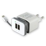 4smarts Wall Stand Charger 5.2A - USB захранване с вграден MicroUSB кабел и 2 USB изхода (бял-сив) 1