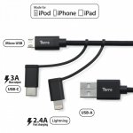 Torrii KeVable 3-in-1 Universal USB Cable (1 meter) - изключително здрав кевларен кабел за iPhone, iPad, iPod с Lightning, устройства с microUSB и USB-C (1 метър) (златист) 1