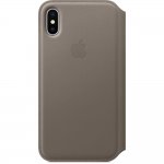 Apple Leather Folio Case - оригинален кожен (естествена кожа) калъф за iPhone X, iPhone XS (кафяв) 2