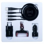 Devia Luxury Charging Suit - комплект зареждащи кабели, пад за безжично зареждане, захранване за ел. мрежа, зарядно и поставка за кола (черен) 1