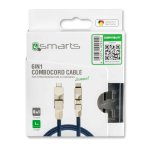 4smarts 6in1 ComboCord Cable - качествен многофункционален кабел за microUSB, Lightning и USB-C стандарти (син) 6