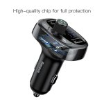 Baseus T-Typed Bluetooth FM Transmitter - блутут FM трансмитер и зарядно за кола за мобилни устройства (черен) 3