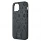 Mercedes Genuine Leather Wave Line Hard Case - дизайнерски кожен (естествена кожа) кейс за iPhone 12, iPhone 12 Pro (тъмносин) 4