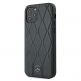 Mercedes Genuine Leather Wave Line Hard Case - дизайнерски кожен (естествена кожа) кейс за iPhone 12, iPhone 12 Pro (тъмносин) 8
