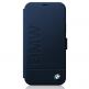 BMW Signature Logo Booktype Leather Case - дизайнерски кожен калъф (естествена кожа), тип портфейл за iPhone 12, iPhone 12 Pro (тъмносин) 1