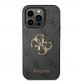 Guess PU 4G Metal Logo Leather Hard Case - дизайнерски кожен кейс за iPhone 15 Pro Max (сив) 4