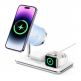 Преносима тройна поставка (пад) за безжично зареждане за iPhone с MagSafe, Apple Watch, AirPods и Qi съвместими мобилни устройства - Ugreen 3-in-1 MagSafe Wireless Magnetic Charger Qi2 25W (бял)  1