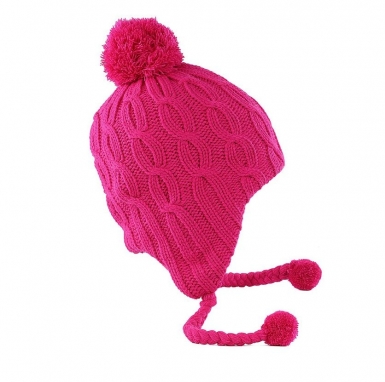 KitSound Audio Beanie Peruvian with Pom Pom - шапка с вградени слушалки с 3.5 мм аудио жак за iPhone и мобилни устройства (розов)