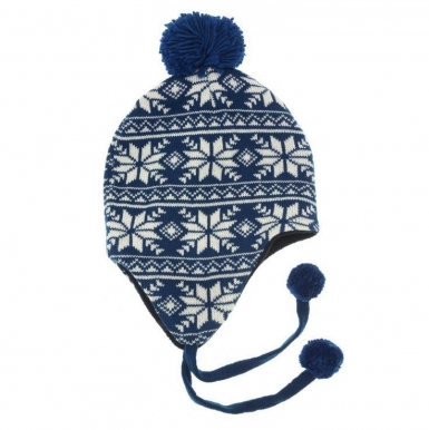 KitSound Audio Beanie Peruvian with Pom Pom - шапка с вградени слушалки с 3.5 мм аудио жак за iPhone и мобилни устройства (син)