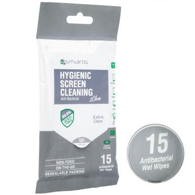 4smarts Anti Bacterial Screen Cleaning Wipes Extra Clean - 15 броя антибактериални кърпички за почистрване на дисплей на смартфони, таблети, монитори и др.