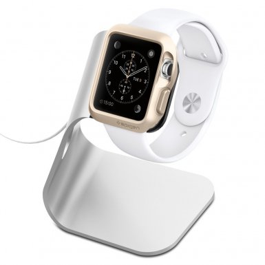 Spigen Watch Stand S330 - стабилна алуминиева поставка за Apple Watch (сребрист-черен)