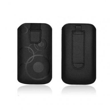 Telone Deko 1 Pouch Size 12 - вертикален кожен калъф, тип джоб с лента за издърпване за LG G2 Mini, Fino, Samsung Galaxy A3, Sony Xperia Z1 Compact, Z3 Compact и други (черен)
