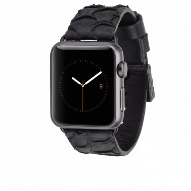 Casemate Scaled Leather Strap - дизайнерска кожена (естествена змийска кожа) каишка за Apple Watch 38мм, 40мм (черен)