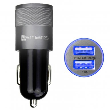 4smarts Hybrid In-Car Metal Charger 3.1A - качествено алуминиево зарядно за кола (3.1 Ампера) с 2 USB изхода за смартфони и таблети (черен-сив)