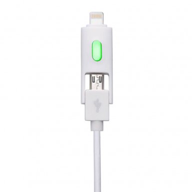 Comma Light Dural 2 in 1 Cable - универсален кабел с Lightning и MicroUSB конектори (бял)