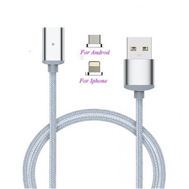 Garas Magnetic Braided Lightning and MicroUSB Cable - кабел с магнитни сменяеми конектори Lightning иMicroUSB Cable (сребрист)