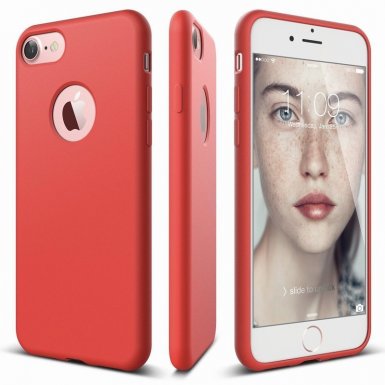 Elago S7 Slim Fit Soft Case + HD Clear Film - тънък силиконов калъф и HD покритие за iPhone 8, iPhone 7 (червен-мат)