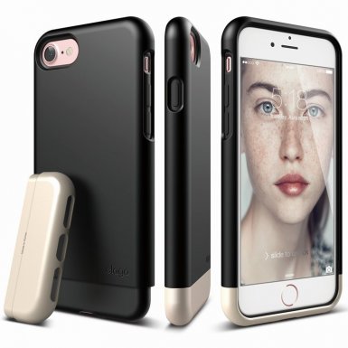 Elago S7 Glide Case + HD Clear Film - поликарбонатов кейс и HD покритие за iPhone 8, iPhone 7 (черен-златист)