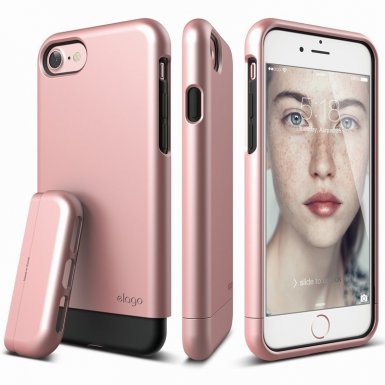 Elago S7 Glide Case + HD Clear Film - поликарбонатов кейс и HD покритие за iPhone 8, iPhone 7 (розово злато)