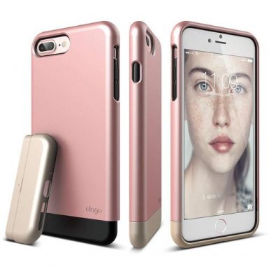 Elago S7 Glide Case + HD Clear Film - поликарбонатов кейс и HD покритие за iPhone 8 Plus, iPhone 7 Plus (розово злато)
