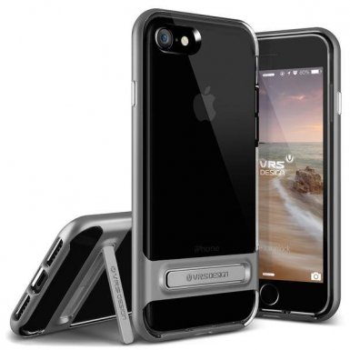 Verus Crystal Bumper Case - хибриден удароустойчив кейс за iPhone 8, iPhone 7 (сив-прозрачен)