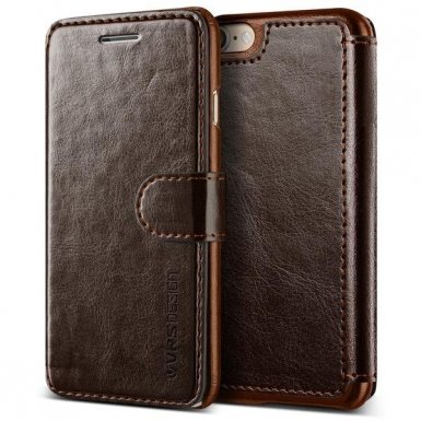 Verus Dandy Layered Case - кожен калъф, тип портфейл за iPhone 8, iPhone 7 (тъмнокафяв)
