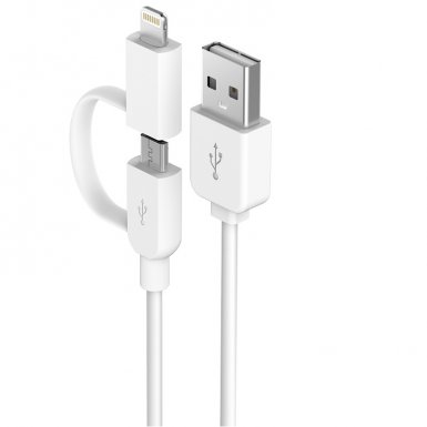 Devia Smart 2 in 1 Cable 100cm - универсален кабел с Lightning и MicroUSB конектори (бял)