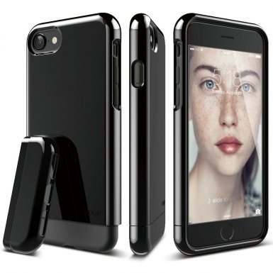 Elago S7 Glide Case + HD Clear Film - поликарбонатов кейс и HD покритие за iPhone 8, iPhone 7 (черен-лъскав)