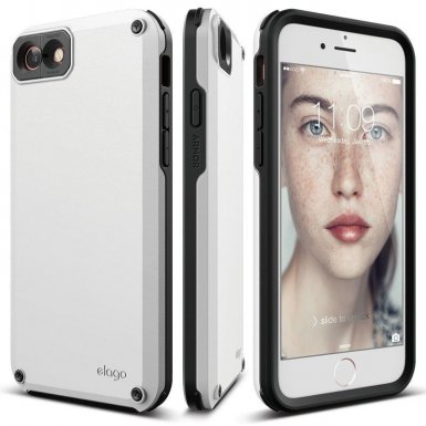 Elago Armor Case - хибриден кейс (поликарбонат + TPU) и HD покритие за iPhone 8, iPhone 7 (бял)