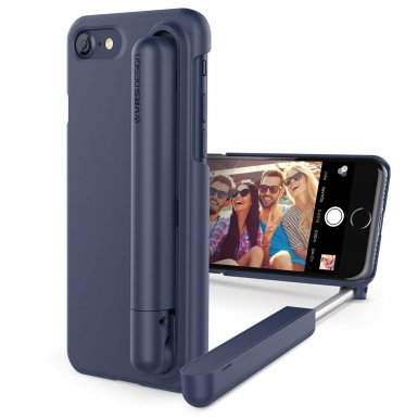 Verus Cue Stick Case - поликарбонатов кейс с вграден селфи стик за iPhone 8, iPhone 7 (тъмносин)