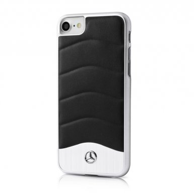 Mercedes-Benz Genuine Leather Hard Case - дизайнерски кожен кейс за iPhone 8 Plus, iPhone 7 Plus, iPhone 6S/6 Plus (черен-сребрист)