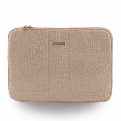 Guess Croco Notebook Sleeve - дизайнерски луксозен кожен калъф за преносими компютри до 13.3 инча (бежав)