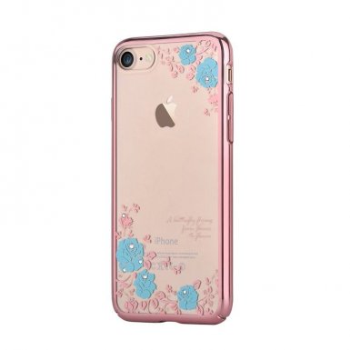 Devia Crystal Joyous Case - поликрабонатов кейс за iPhone 8, iPhone 7 (с кристали Сваровски) (със сини цветя)