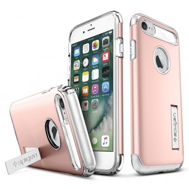 Spigen Slim Armor Case - хибриден кейс с поставка и най-висока степен на защита за iPhone 8, iPhone 7 (розово злато)