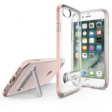 Spigen Crytal Hybrid Case - хибриден кейс с поставка и висока степен на защита за iPhone 8, iPhone 7 (роз. злато-прозрачен)
