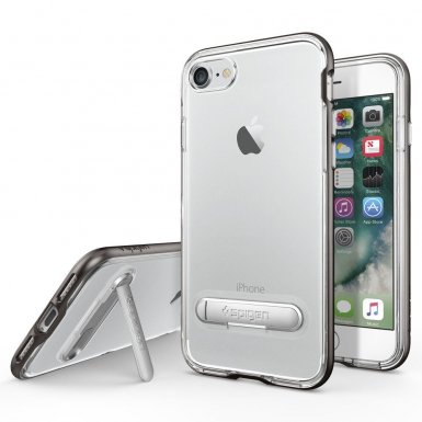Spigen Crystal Hybrid Case - хибриден кейс с висока степен на защита и поставка за iPhone 8, iPhone 7 (прозрачен-сив)