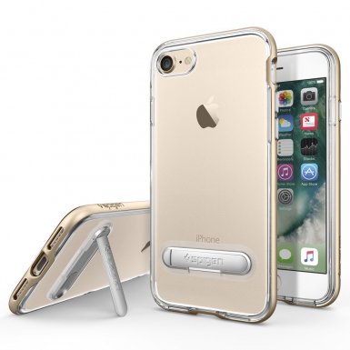 Spigen Crystal Hybrid Case - хибриден кейс с висока степен на защита и поставка за iPhone 8, iPhone 7 (прозрачен-златист)