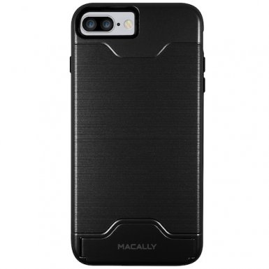 Macally KStand Case - хибриден удароустойчив кейс със слот за кр. карта и поставка за iPhone 8 Plus, iPhone 7 Plus (черен)
