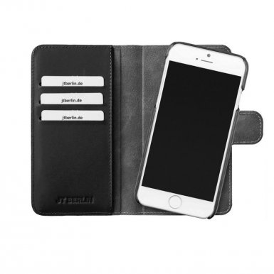 JT Berlin WalletCase Style 3in1 - кожен калъф (естествена кожа), тип портфейл с отделящ се кейс за iPhone 8, iPhone 7 (черен)