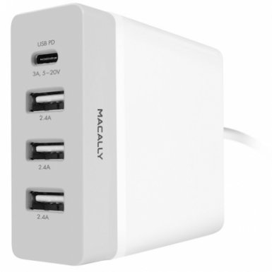 Macally 72W USB-C/USB-A Wall Charger - захранване с 3 USB изхода и USB-C изход за мобилни телефони и таблети