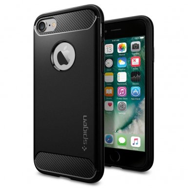 Spigen Rugged Armor Case - термополиуретанов кейс с най-висока степен на защита за iPhone 8, iPhone 7 (черен)