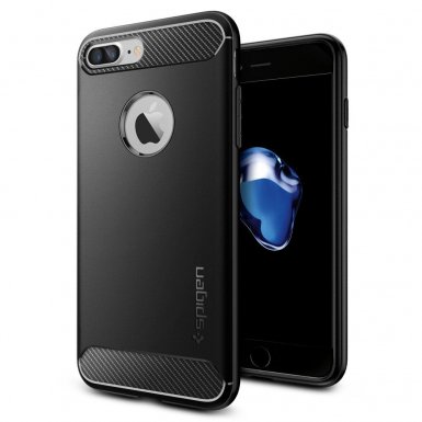 Spigen Rugged Armor Case - термополиуретанов кейс с най-висока степен на защита за iPhone 8 Plus, iPhone 7 Plus (черен)