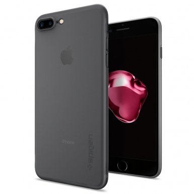 Spigen AirSkin Case - качествен ултратънък (0.36мм) кейс за iPhone 8 Plus, iPhone 7 Plus (черен-мат)