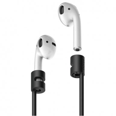 Elago AirPods Strap - тънко силиконово въженце за безжични слушалки Apple AirPods (черен)