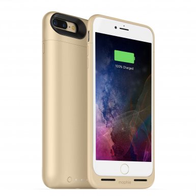 Mophie Juice Pack Air - удароустойчив кейс с вградена батерия 2420mAh и безжично зареждане за iPhone 8 Plus, iPhone 7 Plus (златист)