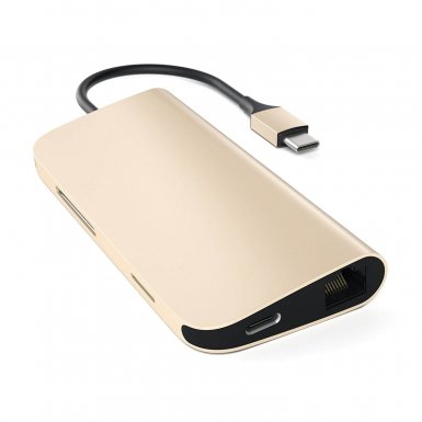 Satechi USB-C Aluminum Multiport Adapter - мултифункционален хъб за свързване на допълнителна периферия за компютри с USB-C (златист)