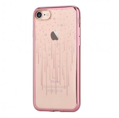 Devia Crystal Meteor Case - силиконов (TPU) калъф за iPhone 8, iPhone 7 (с кристали Сваровски) (розово злато)