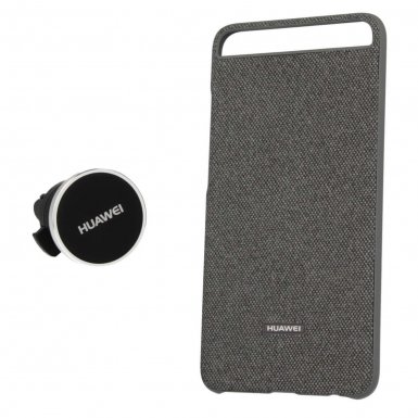 Huawei Car Holder Gift Box - подаръчен оригинален комплект от кейс и магнитна поставка за Huawei P10 (сив)