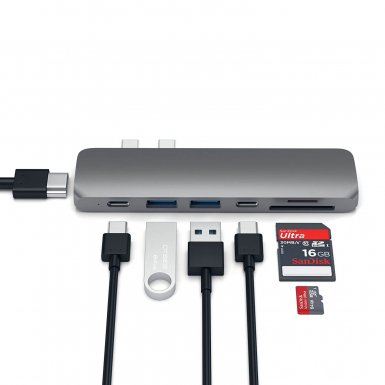 Satechi USB-C Pro USB Hub - мултифункционален хъб за свързване на допълнителна периферия за MacBook Pro (тъмносив)