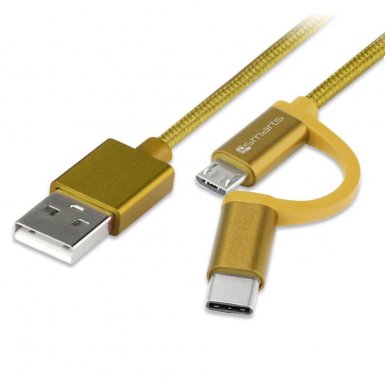 4smarts ComboCord MicroUSB + USB-C cable - плосък качествен кабел за microUSB и USB-C стандарти 100 см. (златист)